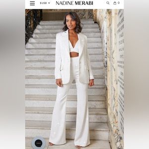 Nadine Merabi Kira White Blazer Suit Set Size S Brand New with tags and box